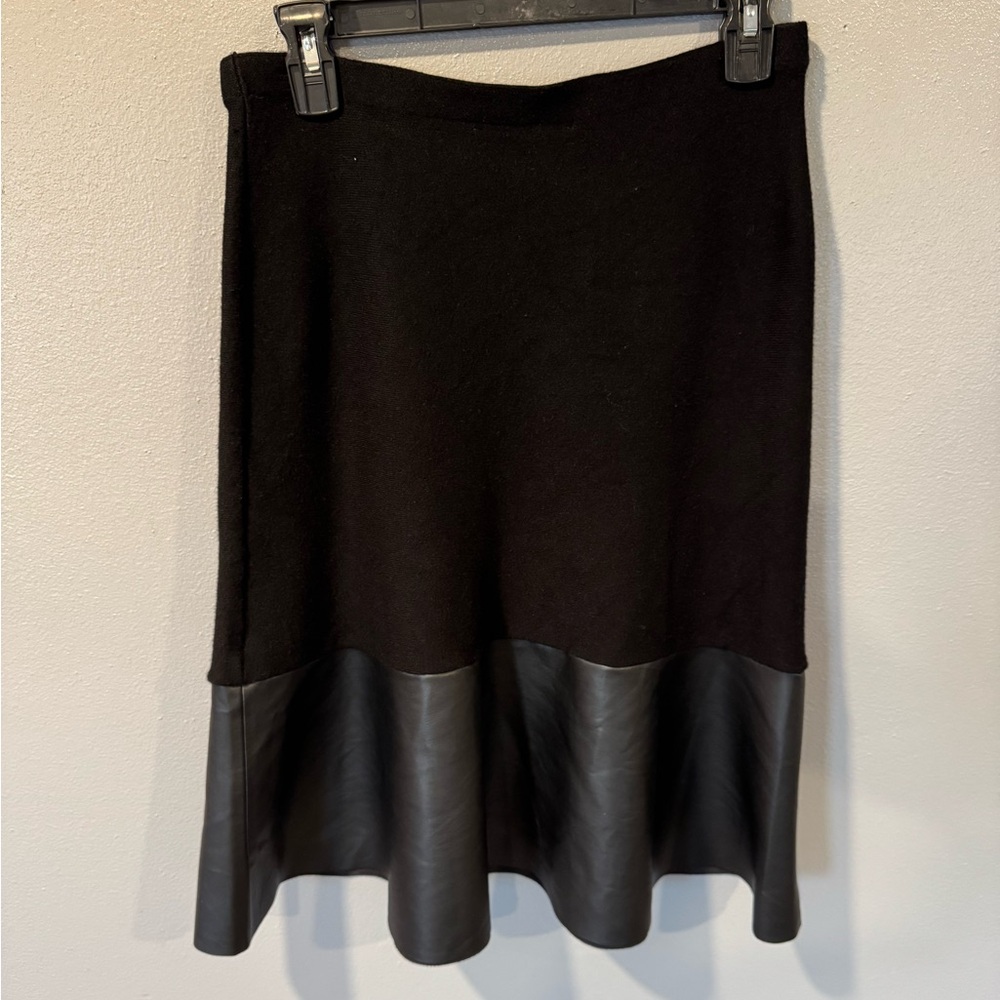 Sioni Black A-Line Skirt with Faux Leather Hem - Picture 4 of 5